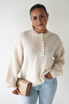 Oh Hello Clothing Women > Clothing > Knitwear ONE SIZE (6/12) Calix Button Detail Knit Jumper | Beige