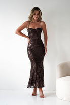Calle Bodycon Sequin Maxi Dress | Brown | Party | Formal Dress | Oh Hello Clothing