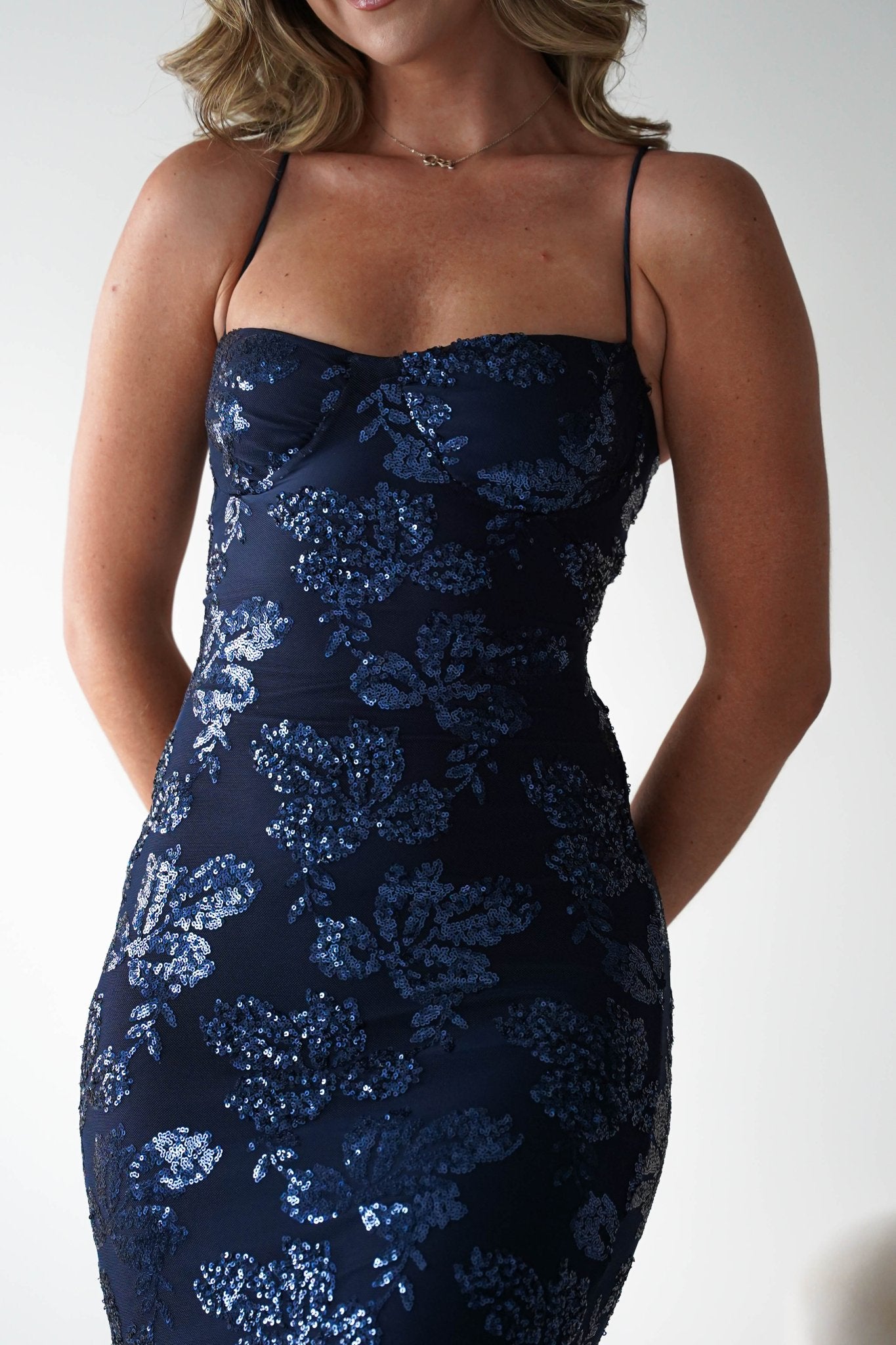 Calle Bodycon Sequin Maxi Dress | Navy| Party | Formal Dress | Oh Hello Clothing