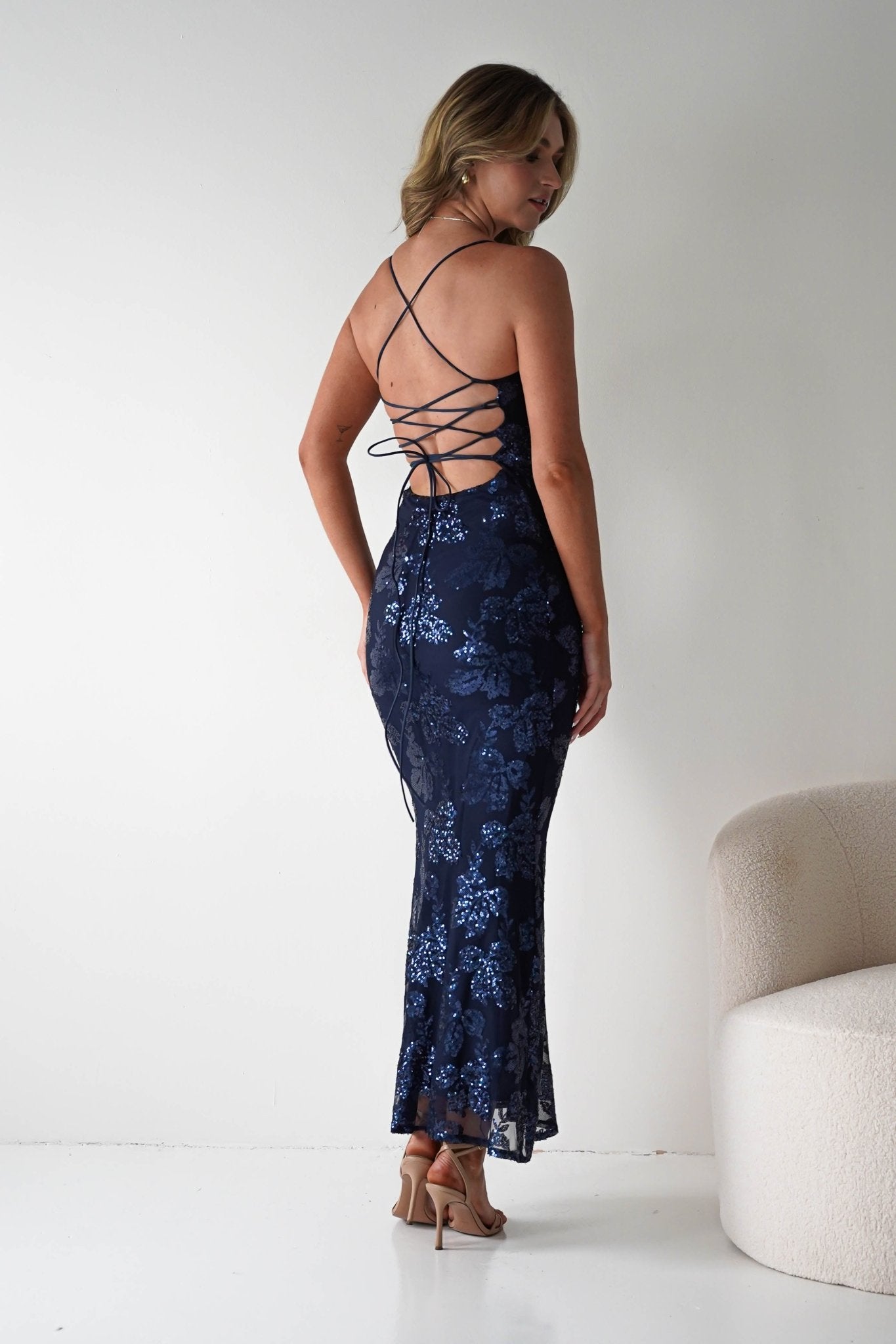 Calle Bodycon Sequin Maxi Dress | Navy| Party | Formal Dress | Oh Hello Clothing