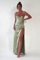 Julianne Corset Satin Gown | Sage | Debs & Prom | Formal Gown | Oh Hello Clothing