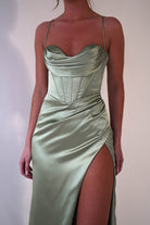 Julianne Corset Satin Gown | Sage | Debs & Prom | Formal Gown | Oh Hello Clothing