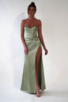 Julianne Corset Satin Gown | Sage | Debs & Prom | Formal Gown | Oh Hello Clothing
