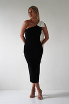 Camella Bodycon Bow Detail Midi Dress Black | Wedding Guest Dress | Bodycon | Midi | Oh Hello Clothing