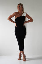 Camella Bodycon Bow Detail Midi Dress Black | Wedding Guest Dress | Bodycon | Midi | Oh Hello Clothing