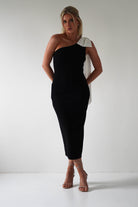 Camella Bodycon Bow Detail Midi Dress Black | Wedding Guest Dress | Bodycon | Midi | Oh Hello Clothing