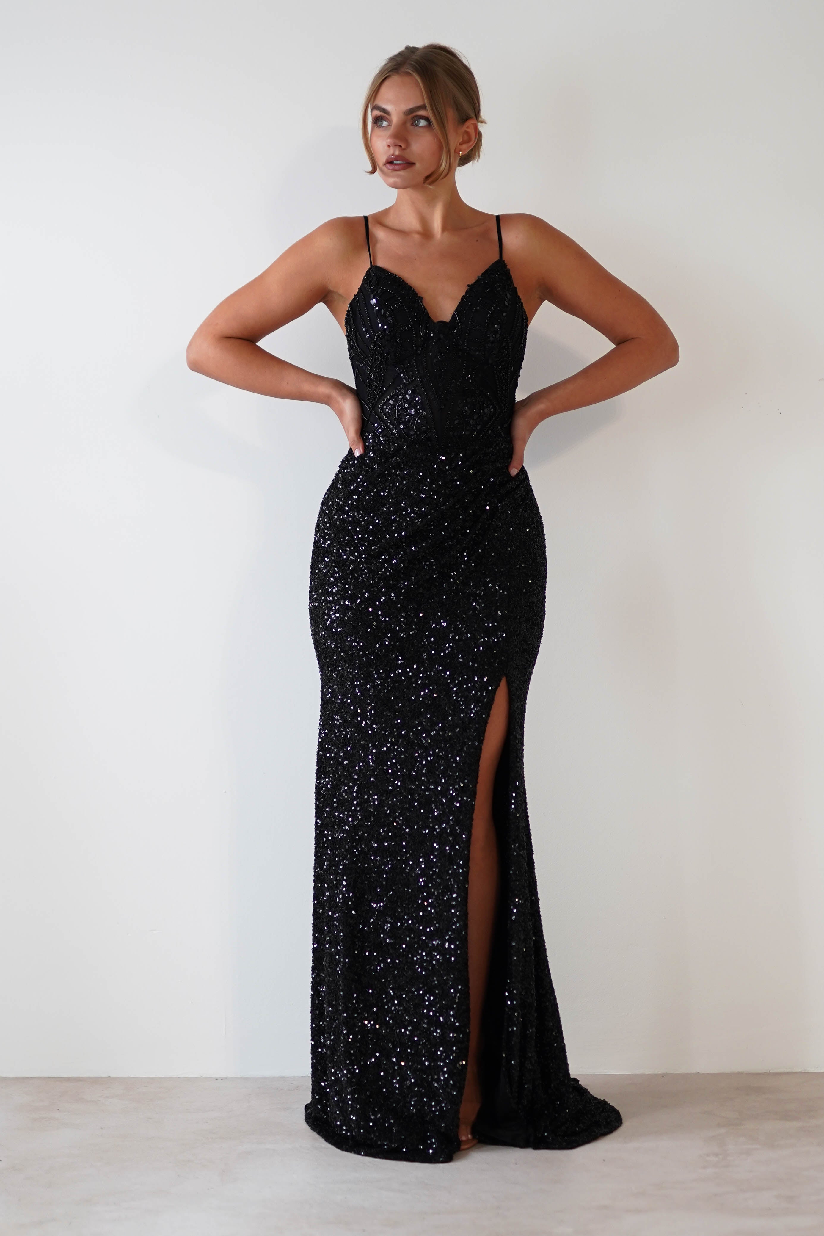 Candyce Sequin Mermaid Gown | Black | Debs & Prom | Formal Gown | Oh Hello Clothing