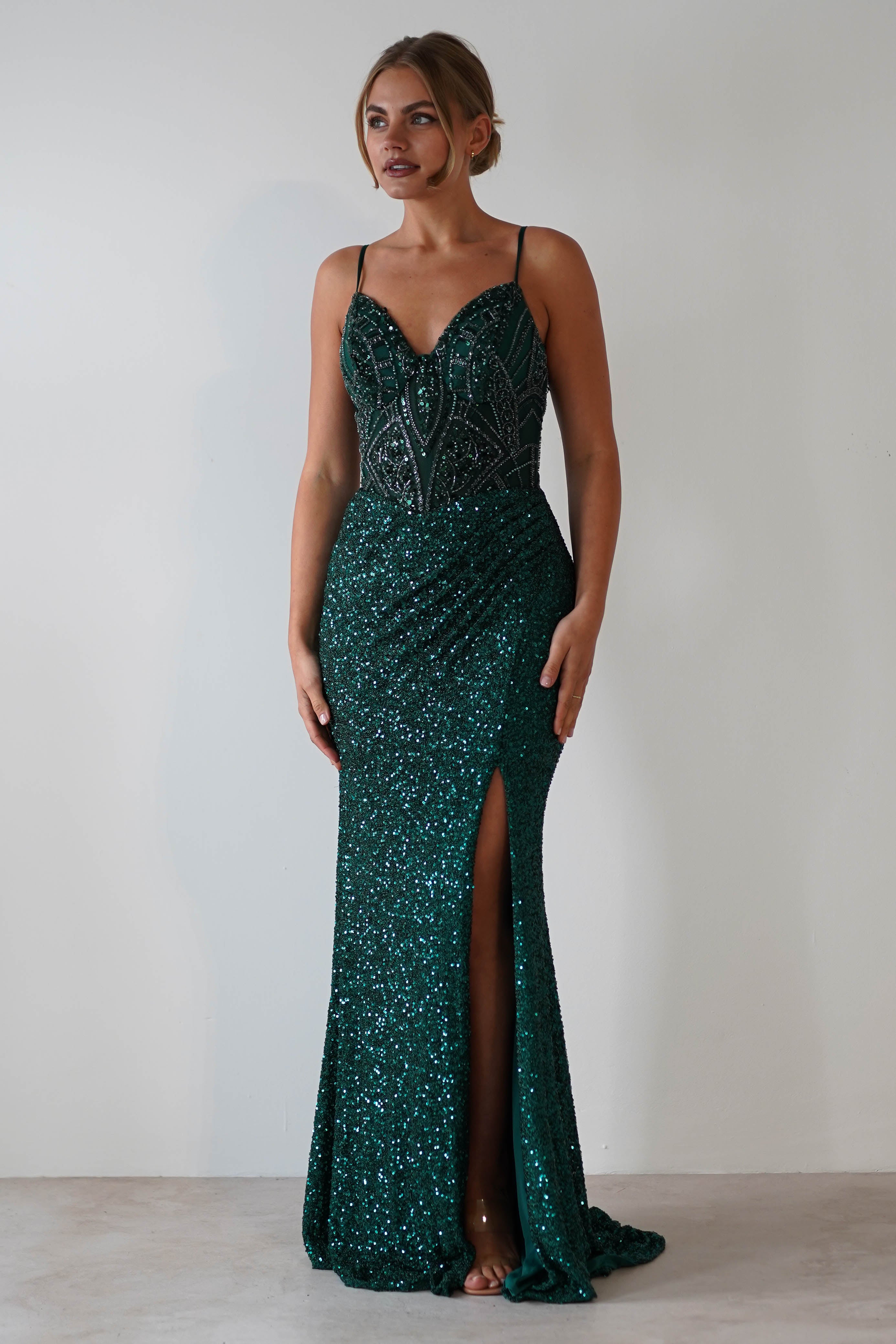 Candyce Sequin Mermaid Gown | Emerald Green | Debs & Prom | Formal Gown | Oh Hello Clothing