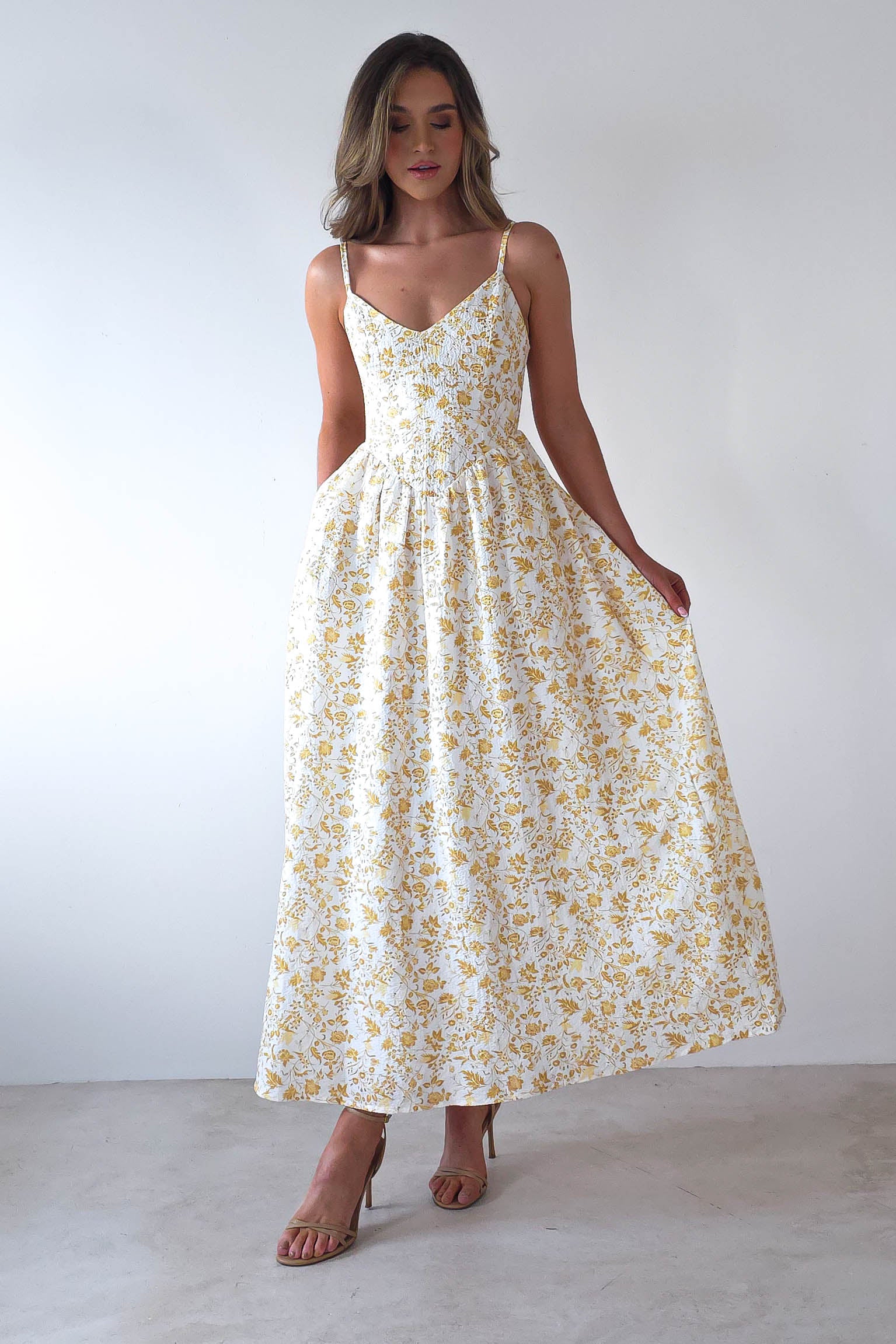 Carolyn Floral Print Maxi Dress Yellow Print | Wedding Guest Dress | Maxi | Oh Hello Clothing