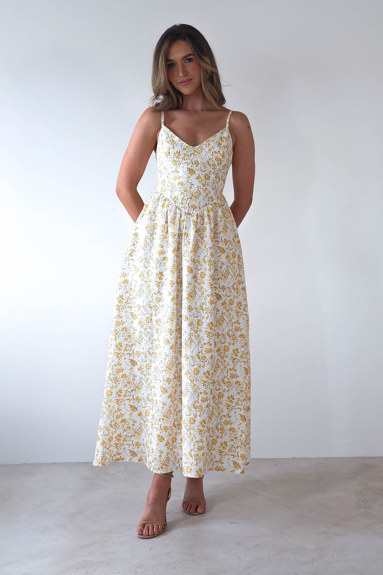 Carolyn Floral Print Maxi Dress Yellow Print | Wedding Guest Dress | Maxi | Oh Hello Clothing