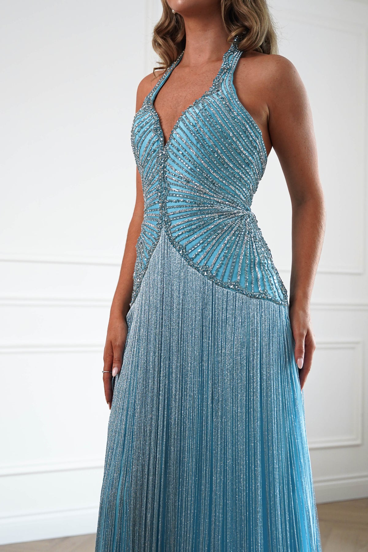 Oh Hello Clothing Women > Clothing > Dresses Cary Crystal Embellished Fringe Gown | Blue