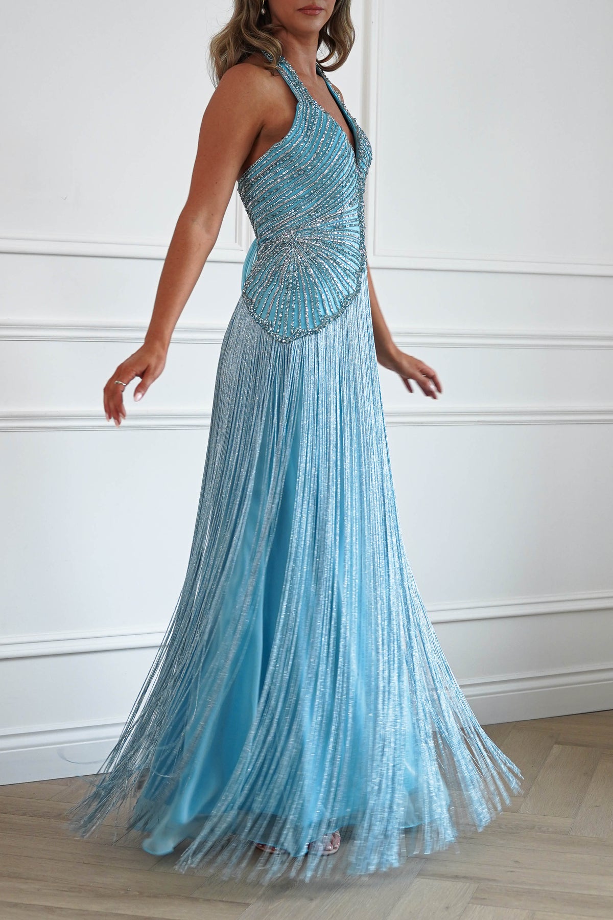 Oh Hello Clothing Women > Clothing > Dresses Cary Crystal Embellished Fringe Gown | Blue