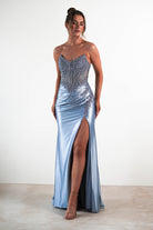 Caspian Embellished Bodycon Gown | Dusty Blue | Debs & Prom | Formal Gown | Oh Hello Clothing