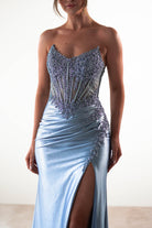 Caspian Embellished Bodycon Gown | Dusty Blue | Debs & Prom | Formal Gown | Oh Hello Clothing