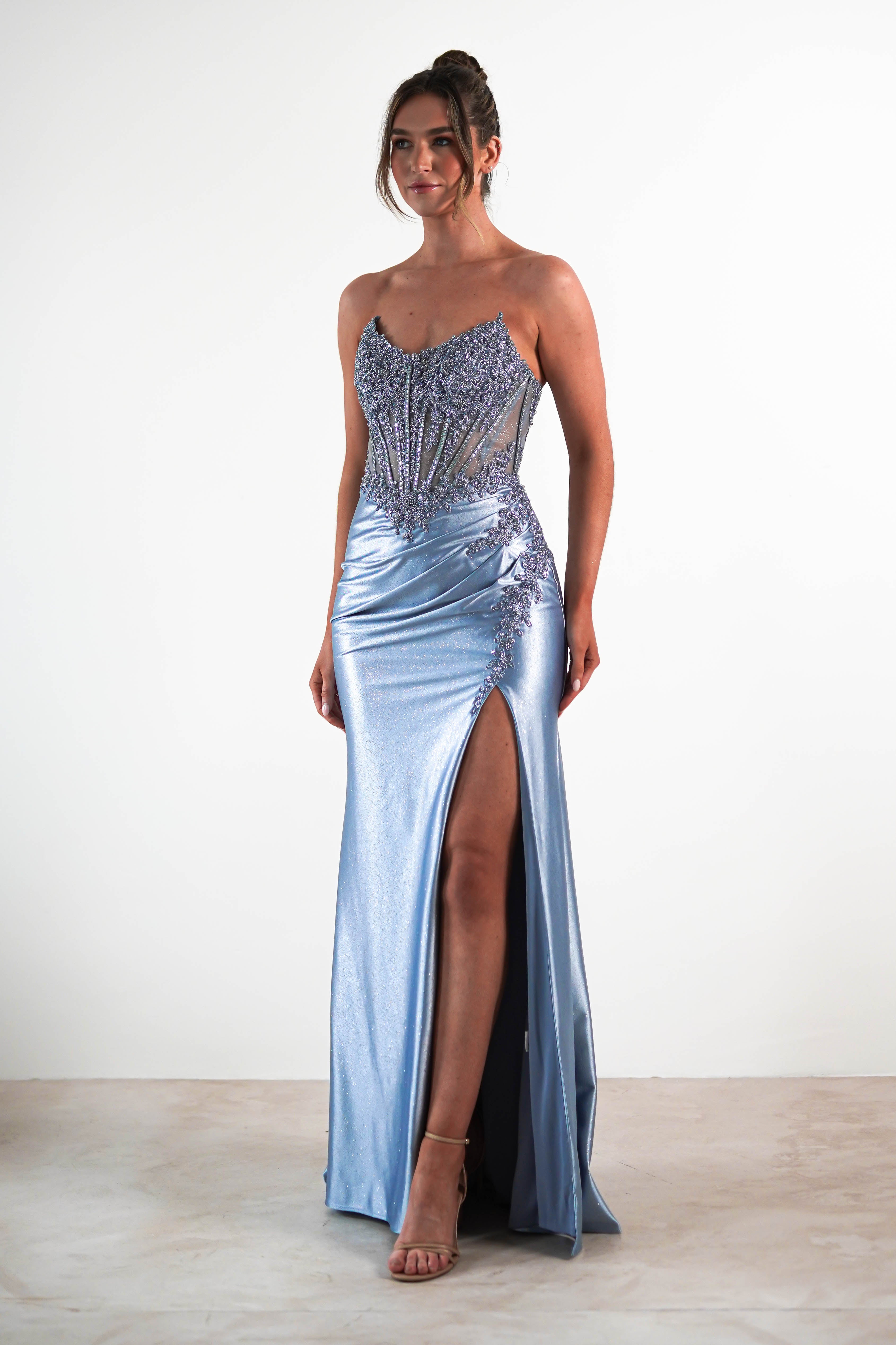 Caspian Embellished Bodycon Gown | Dusty Blue | Debs & Prom | Formal Gown | Oh Hello Clothing