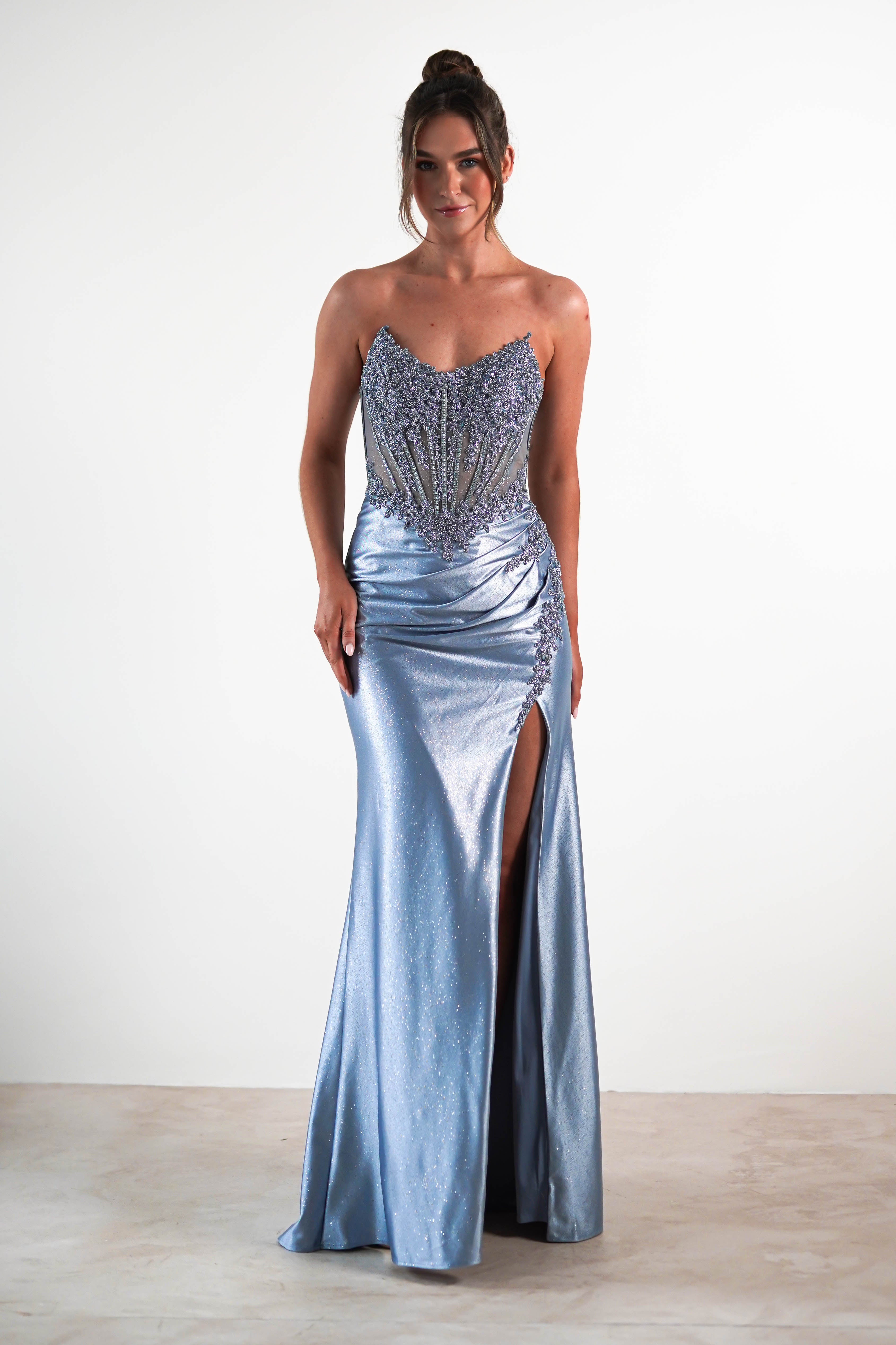 Caspian Embellished Bodycon Gown | Dusty Blue | Debs & Prom | Formal Gown | Oh Hello Clothing