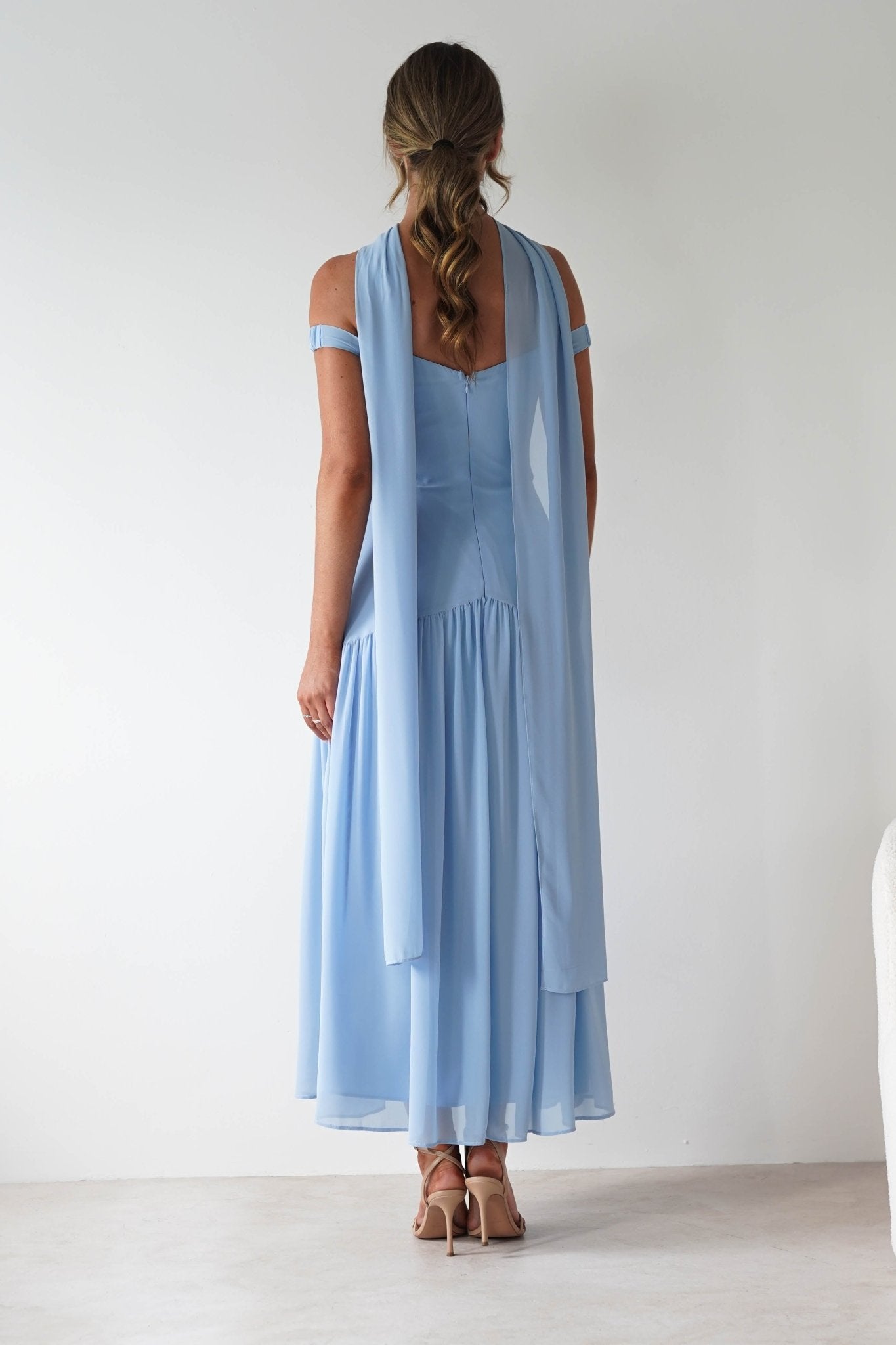 Cassandra Chiffon Skater Maxi Dress Blue | Wedding Guest Dress | Maxi | Skater | Oh Hello Clothing