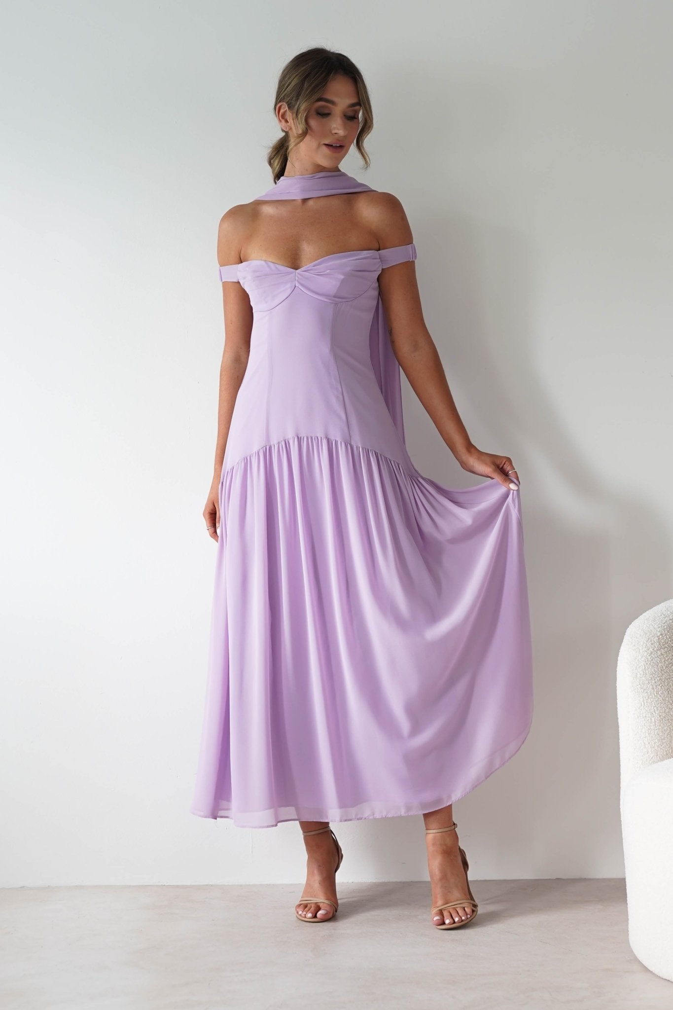 Cassandra Chiffon Skater Maxi Dress Lilac | Wedding Guest Dress | Maxi | Skater | Oh Hello Clothing