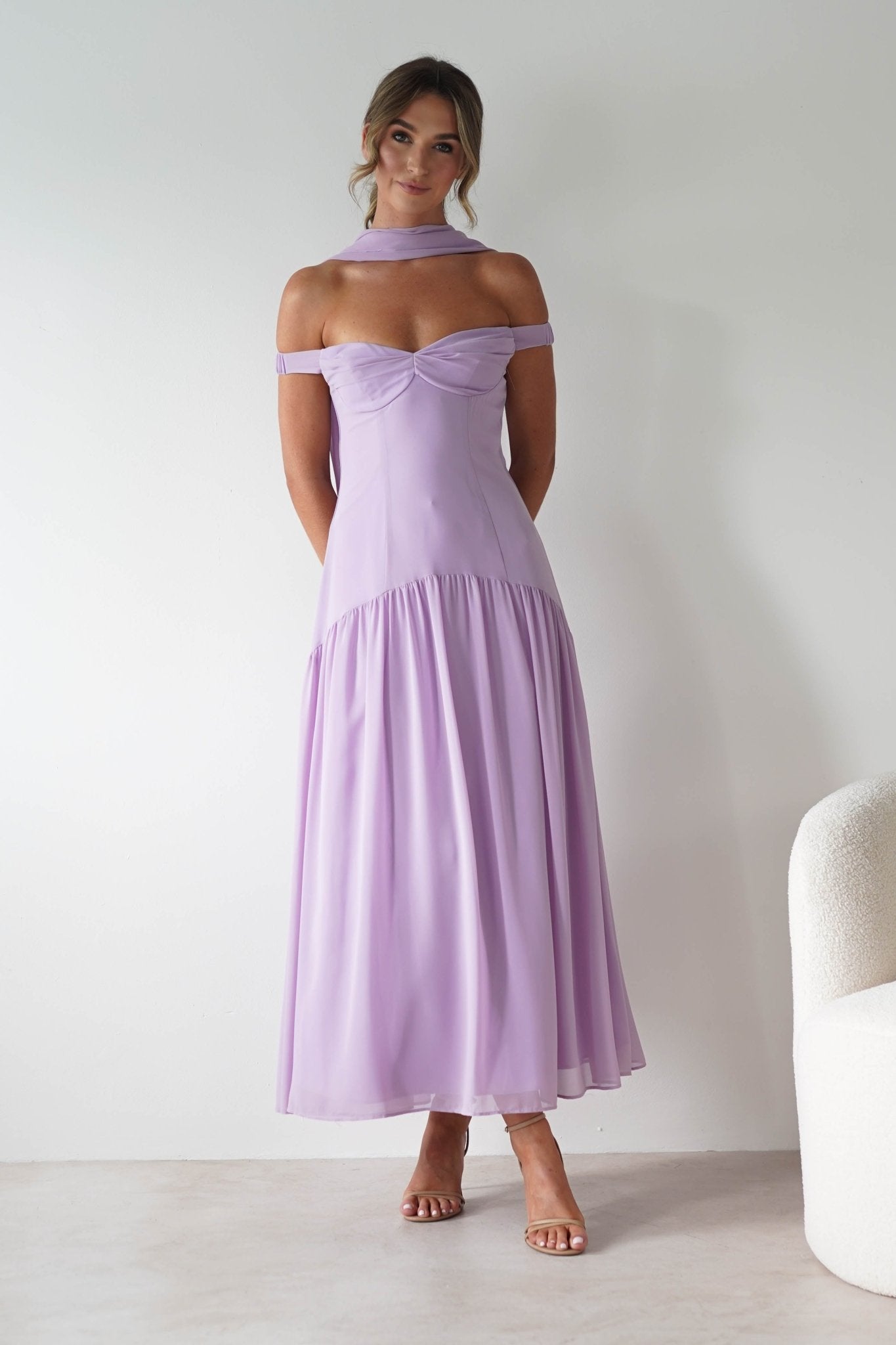 Cassandra Chiffon Skater Maxi Dress Lilac | Wedding Guest Dress | Maxi | Skater | Oh Hello Clothing