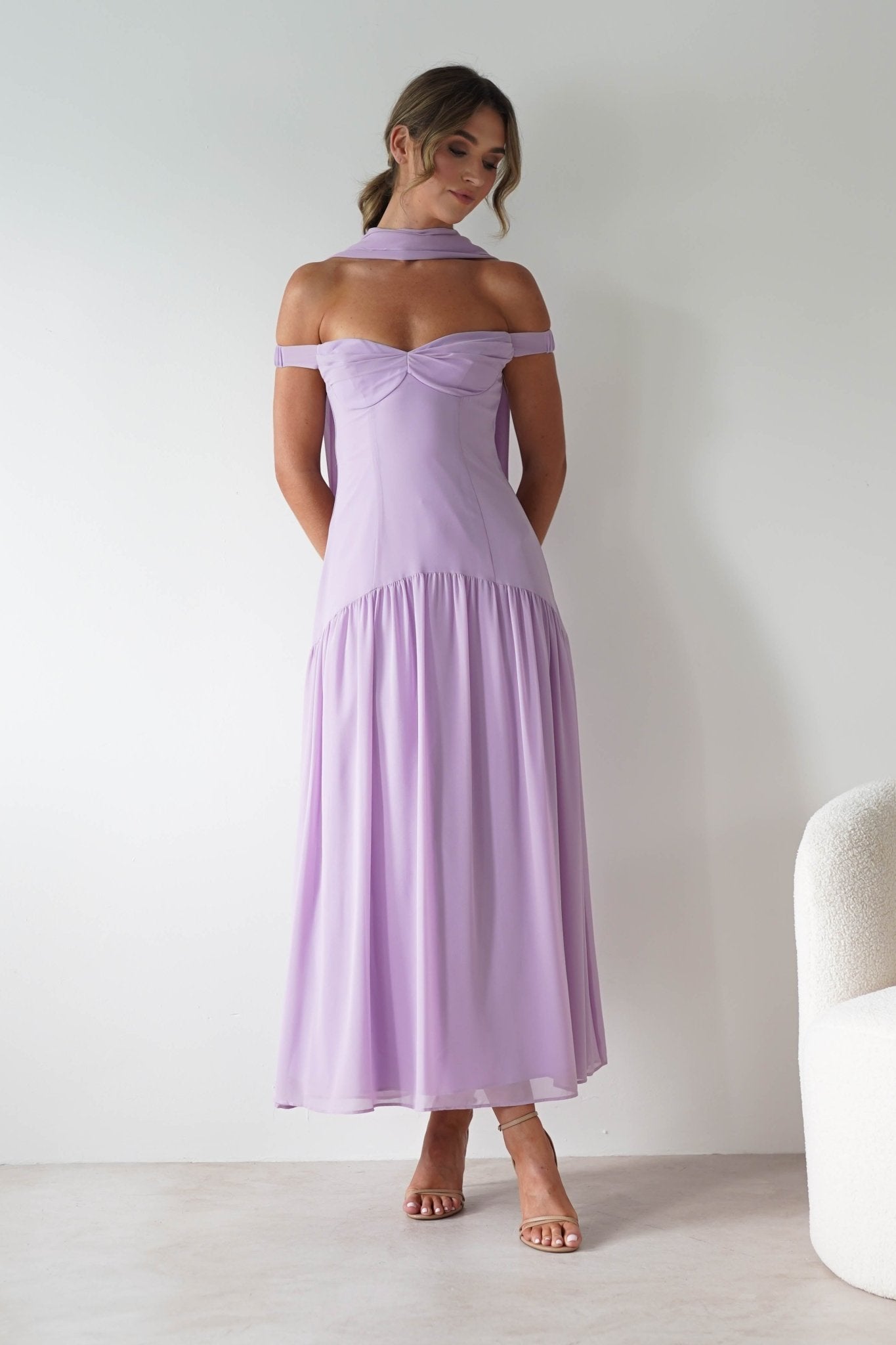 Cassandra Chiffon Skater Maxi Dress Lilac | Wedding Guest Dress | Maxi | Skater | Oh Hello Clothing