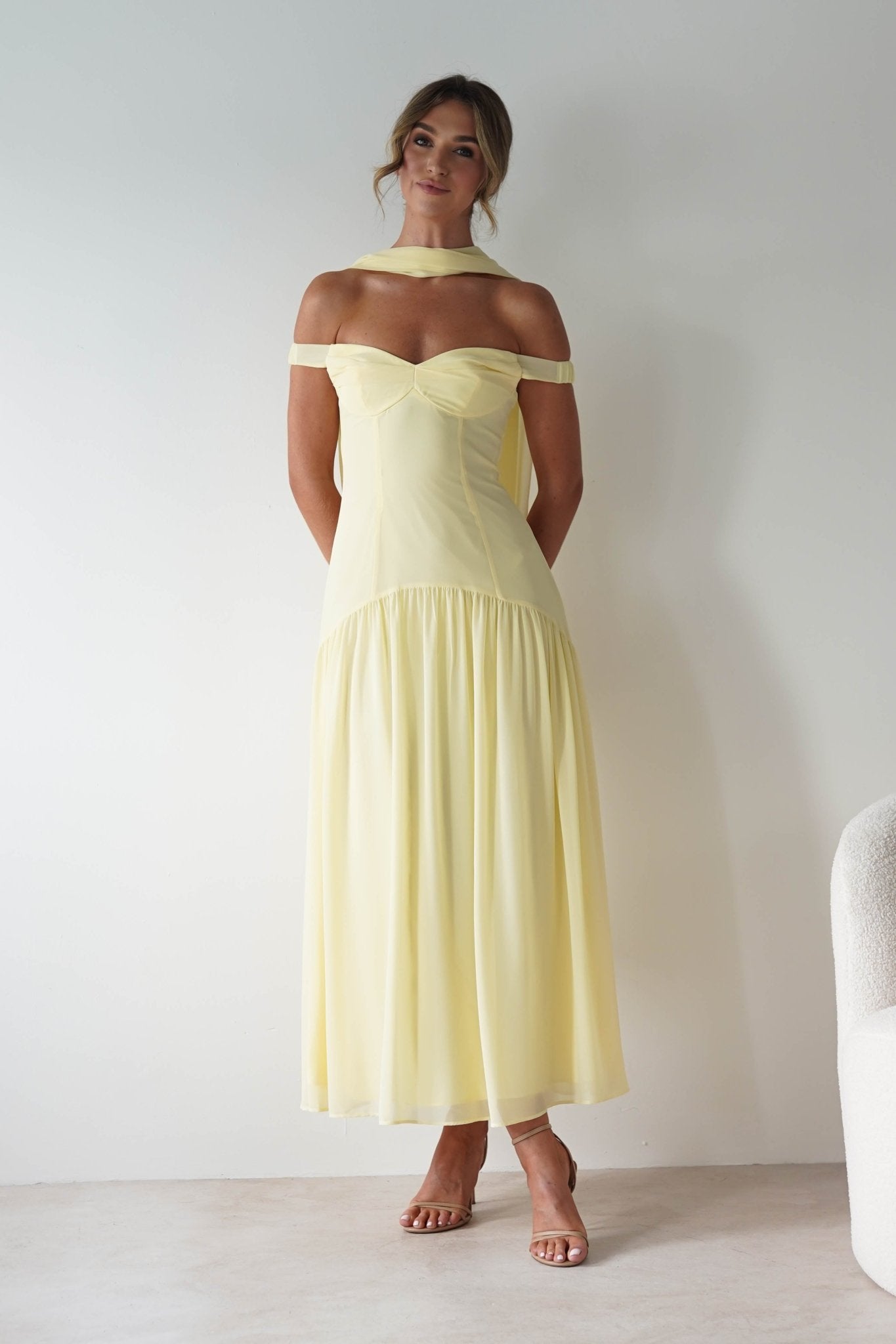 Cassandra Chiffon Skater Maxi Dress Yellow | Wedding Guest Dress | Maxi | Skater | Oh Hello Clothing