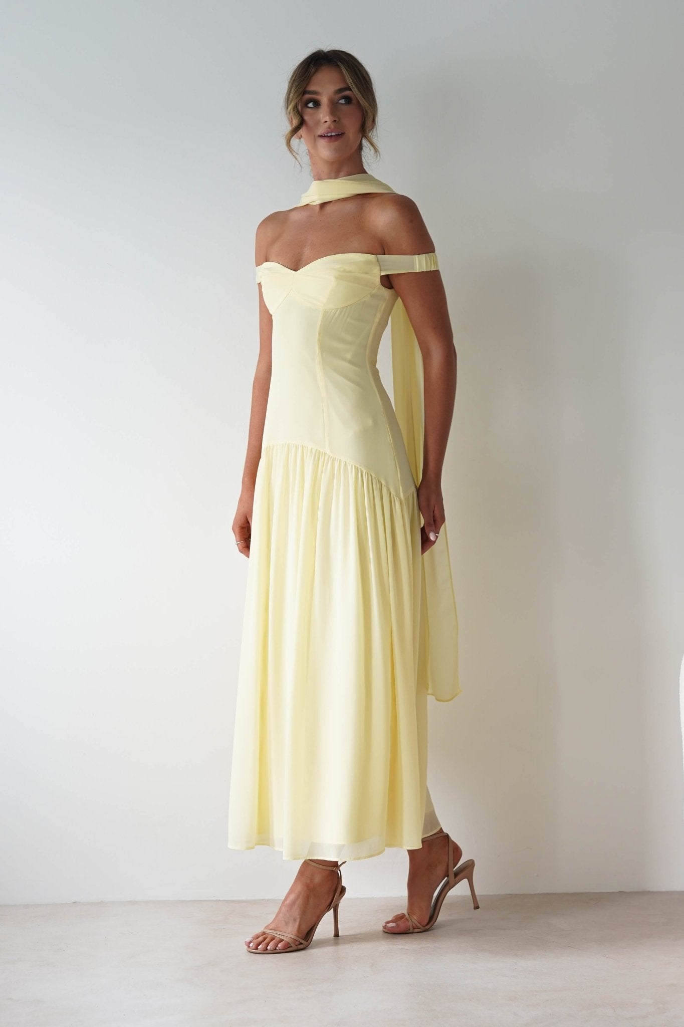 Cassandra Chiffon Skater Maxi Dress Yellow | Wedding Guest Dress | Maxi | Skater | Oh Hello Clothing