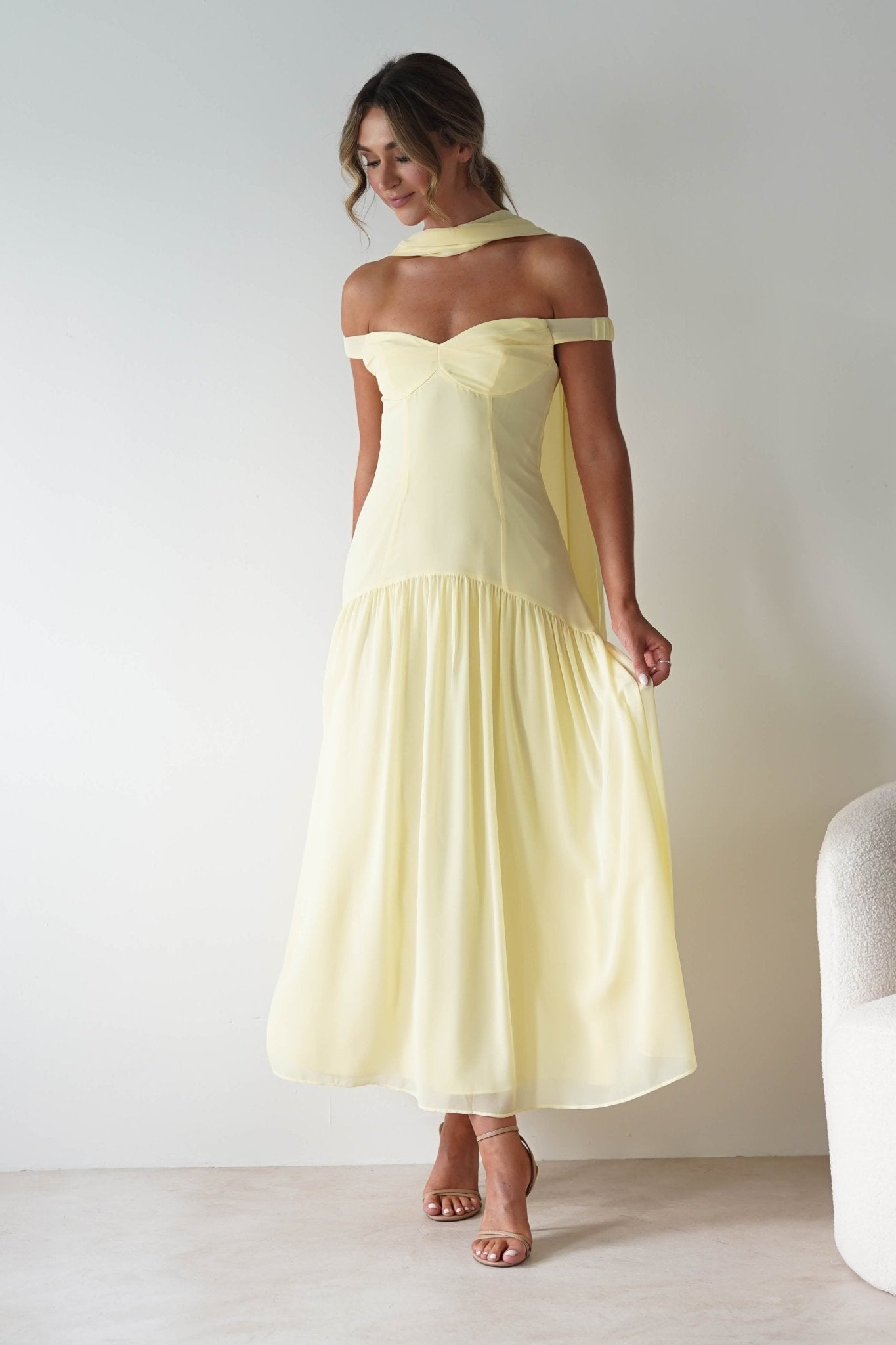 Cassandra Chiffon Skater Maxi Dress Yellow | Wedding Guest Dress | Maxi | Skater | Oh Hello Clothing