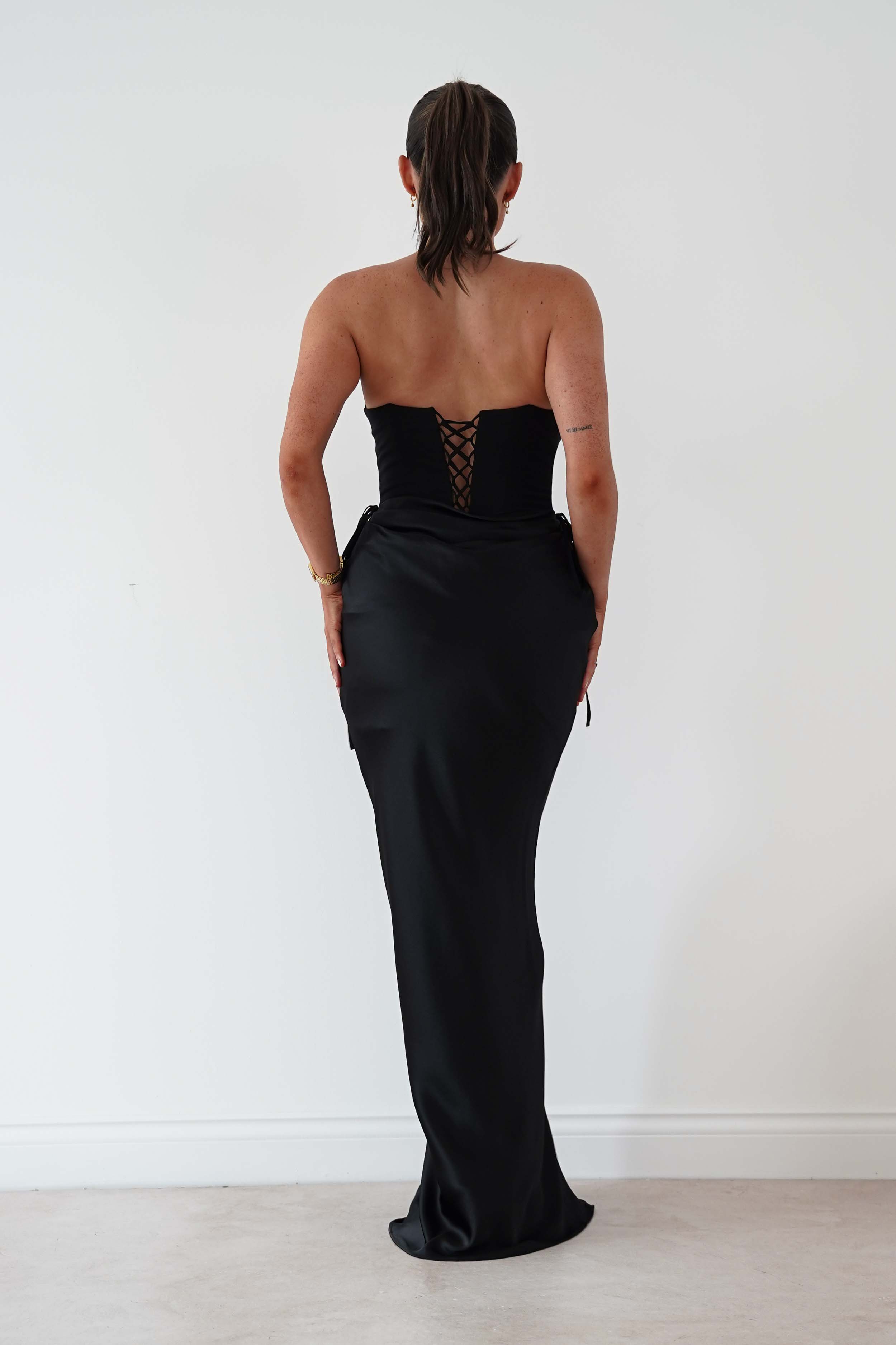 Oh Hello Clothing Dresses > Prom Dresses Cassie Strapless Corset Maxi Dress | Black