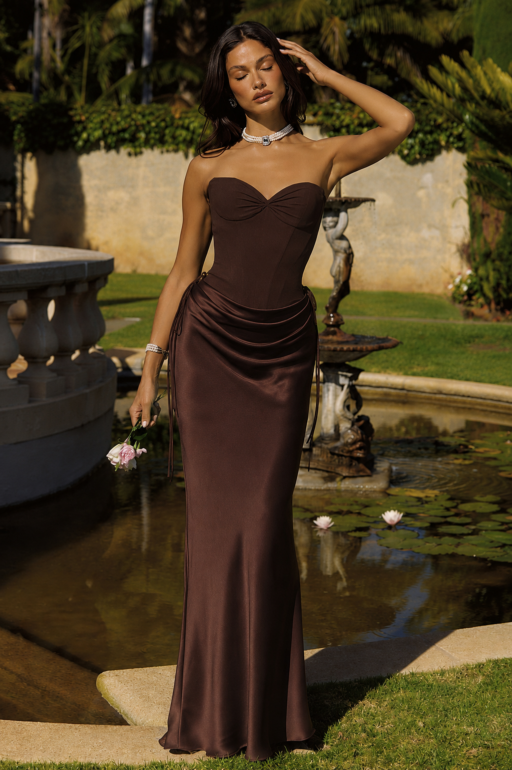 Oh Hello Clothing Dresses > Prom Dresses Cassie Strapless Corset Maxi Dress | Brown