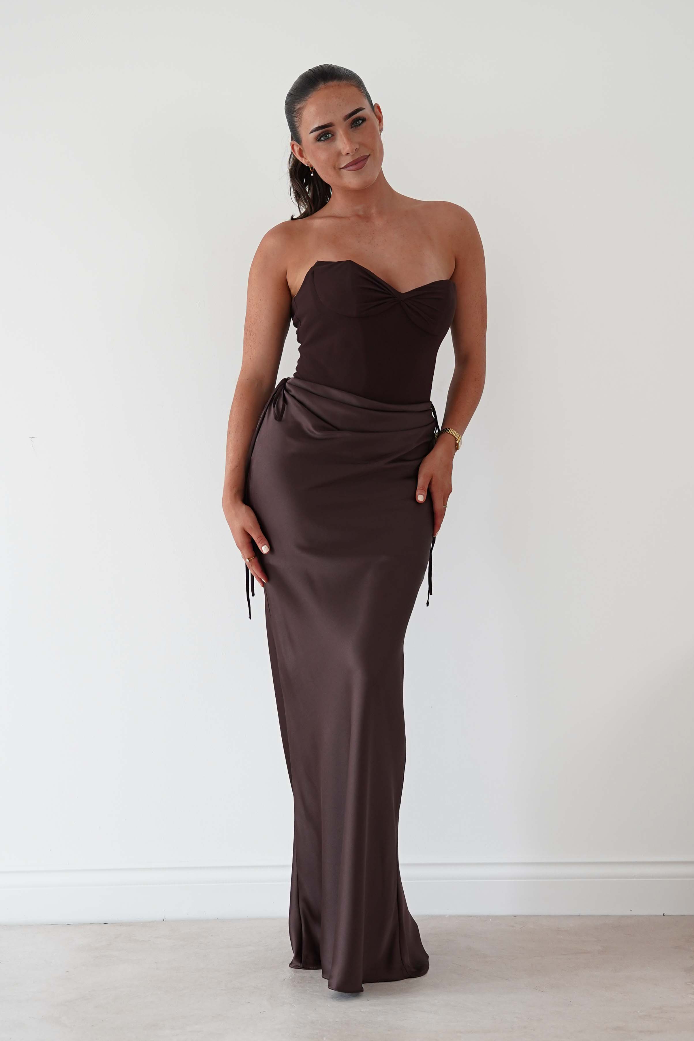 Oh Hello Clothing Dresses > Prom Dresses Cassie Strapless Corset Maxi Dress | Brown