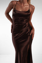 Celinee Satin Maxi Gown | Brown | Debs & Prom | Formal Gown | Oh Hello Clothing