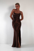 Celinee Satin Maxi Gown | Brown | Debs & Prom | Formal Gown | Oh Hello Clothing