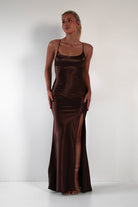 Celinee Satin Maxi Gown | Brown | Debs & Prom | Formal Gown | Oh Hello Clothing