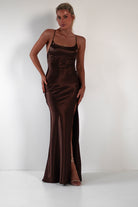 Celinee Satin Maxi Gown | Brown | Debs & Prom | Formal Gown | Oh Hello Clothing