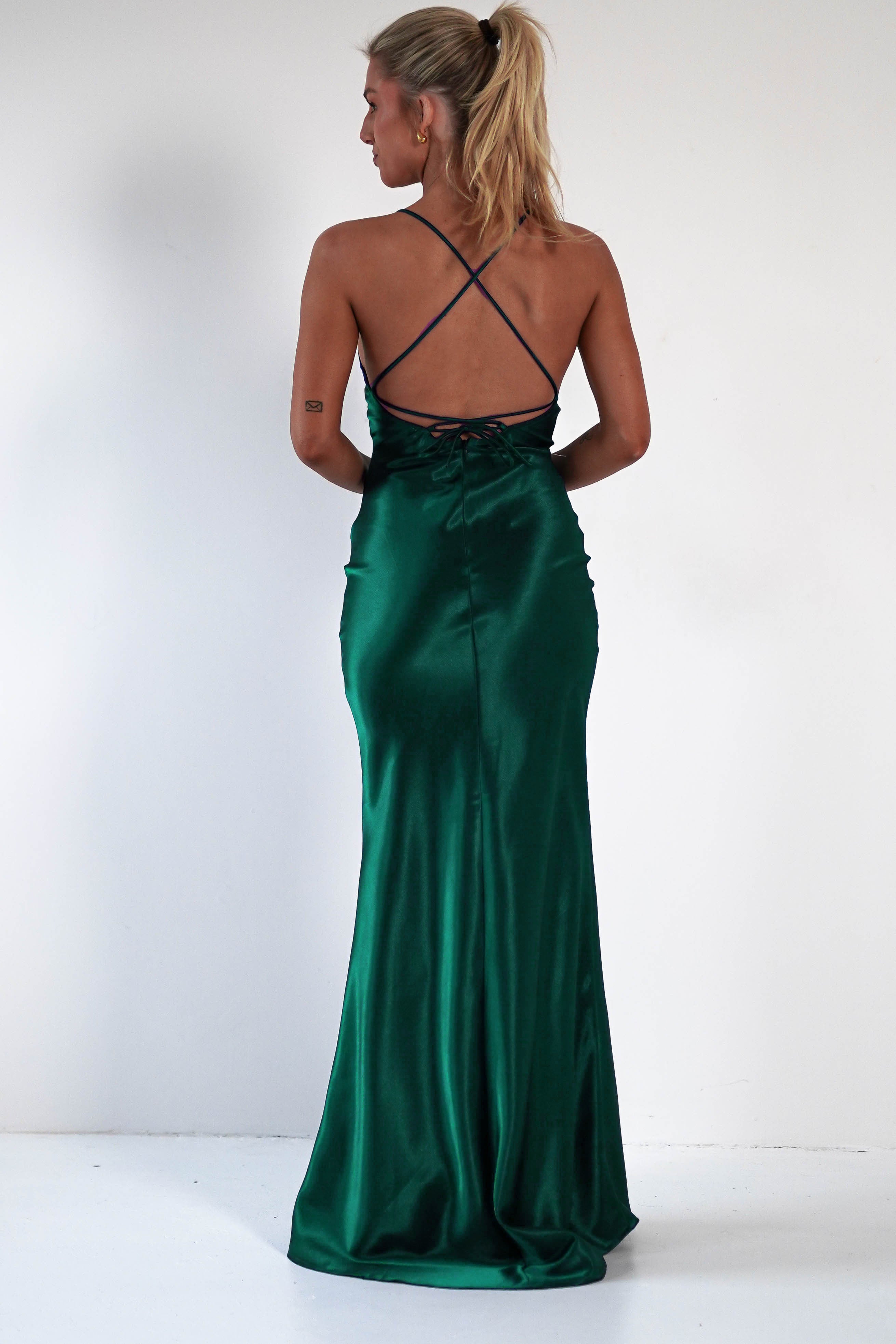 Celinee Satin Maxi Gown | Emerald Green | Debs & Prom | Formal Gown | Oh Hello Clothing