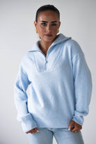 Oh Hello Clothing Women > Clothing > Knitwear ONE SIZE (6/12) Chaney Half Pink Zip Jumper | Blue
