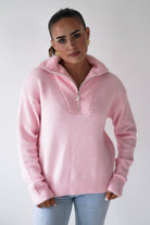 Oh Hello Clothing Women > Clothing > Knitwear ONE SIZE (6/12) Chaney Half Pink Zip Jumper | Pink