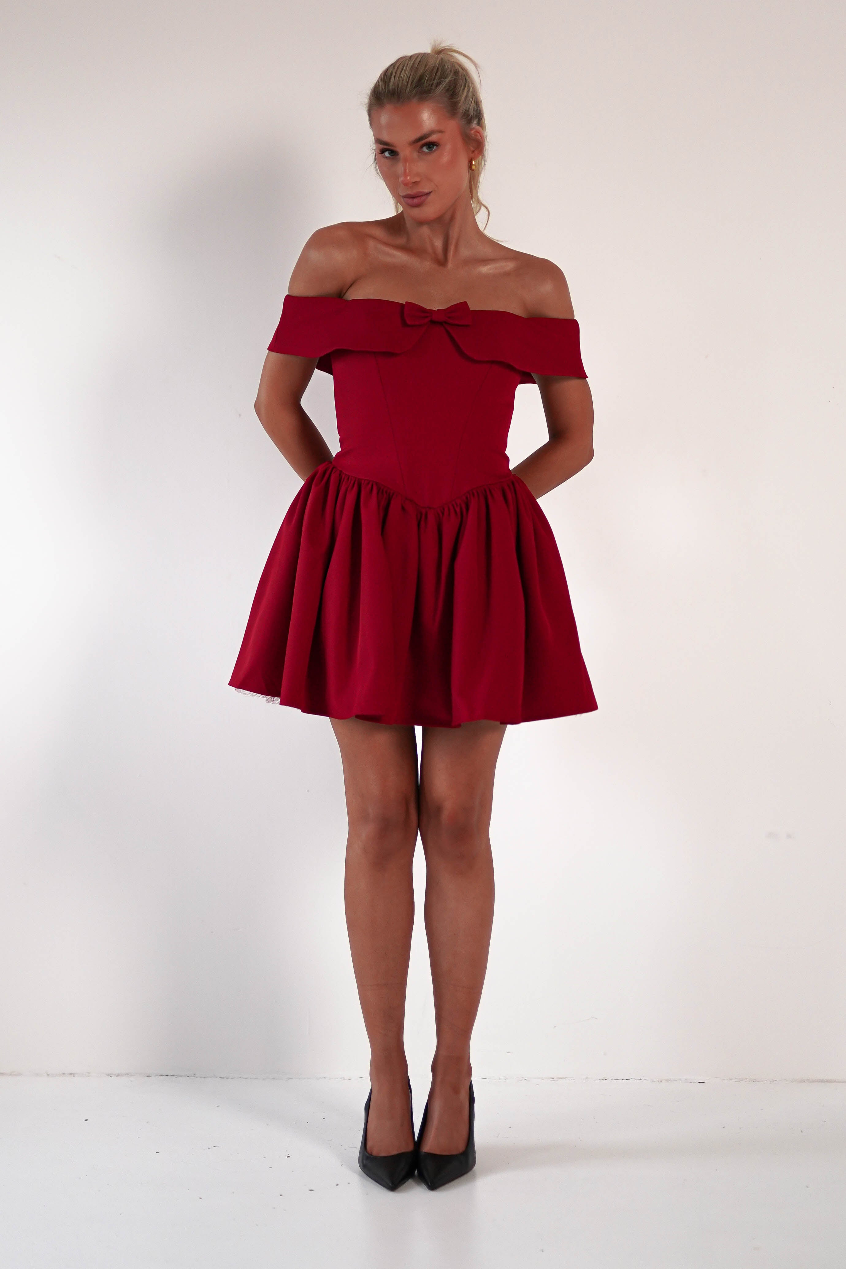 Charlotte Dark Red Corset Bow Mini Dress | Oh Hello Clothing | Oh Hello Clothing