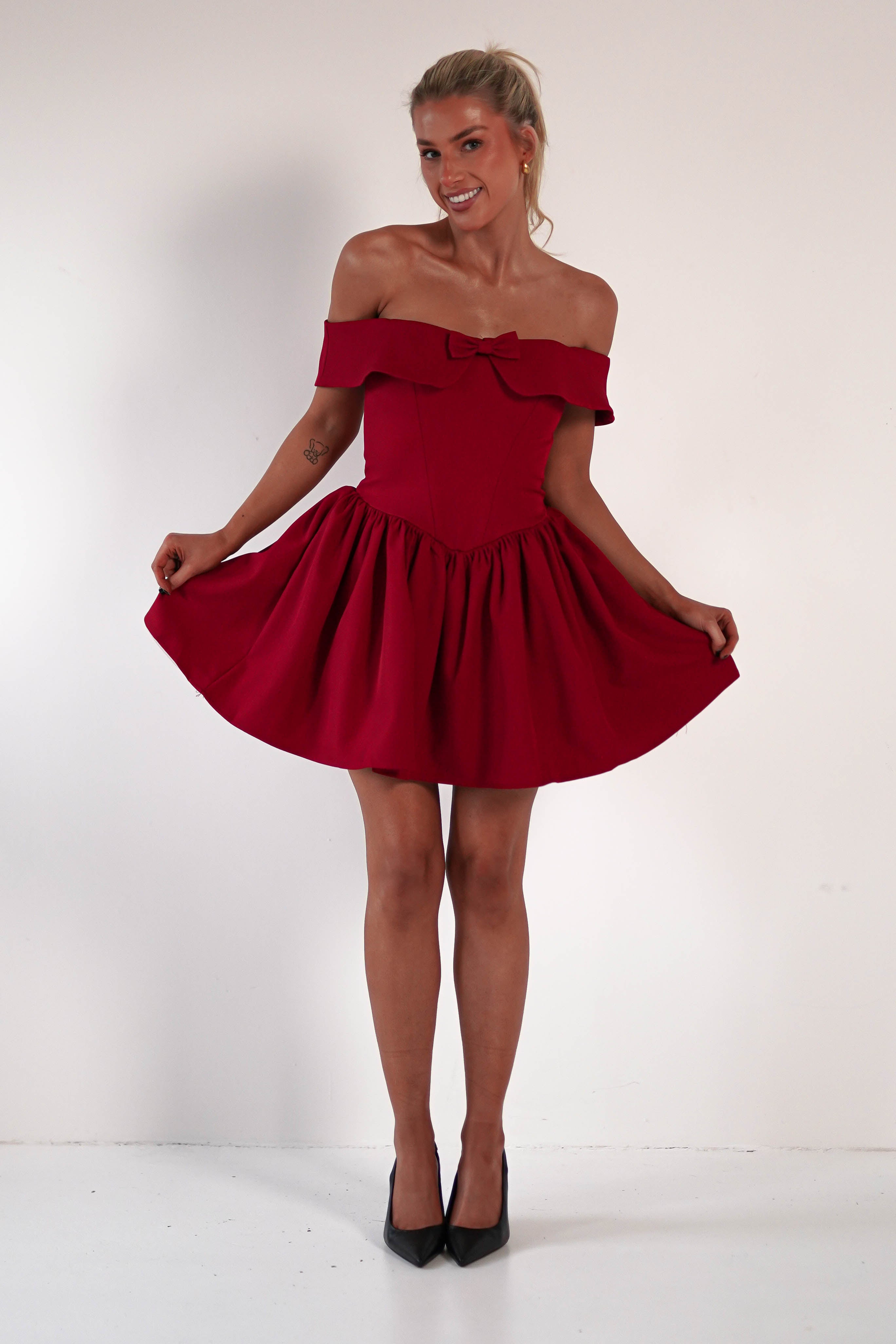 Charlotte Dark Red Corset Bow Mini Dress | Oh Hello Clothing | Oh Hello Clothing