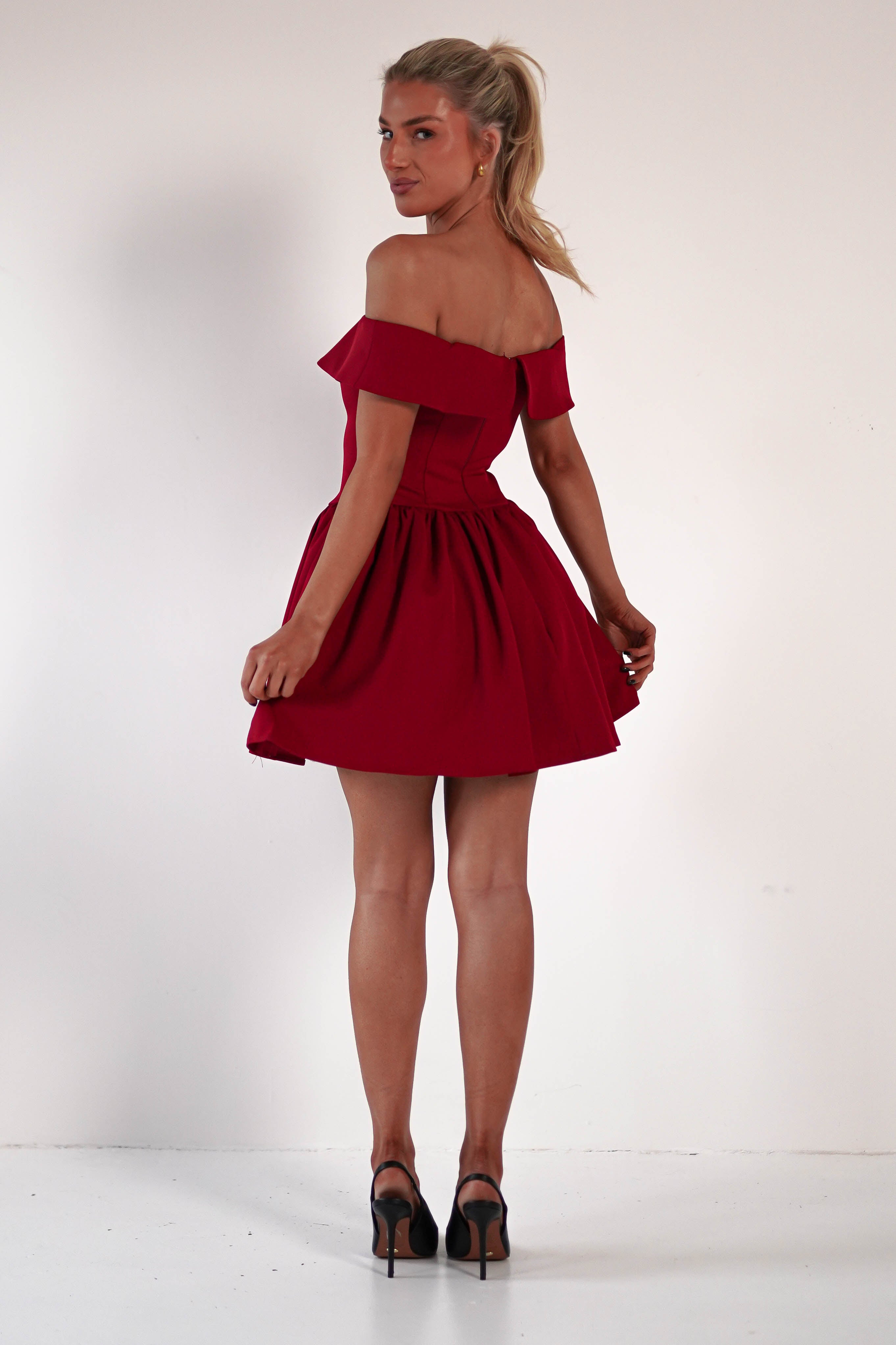 Charlotte Dark Red Corset Bow Mini Dress | Oh Hello Clothing | Oh Hello Clothing