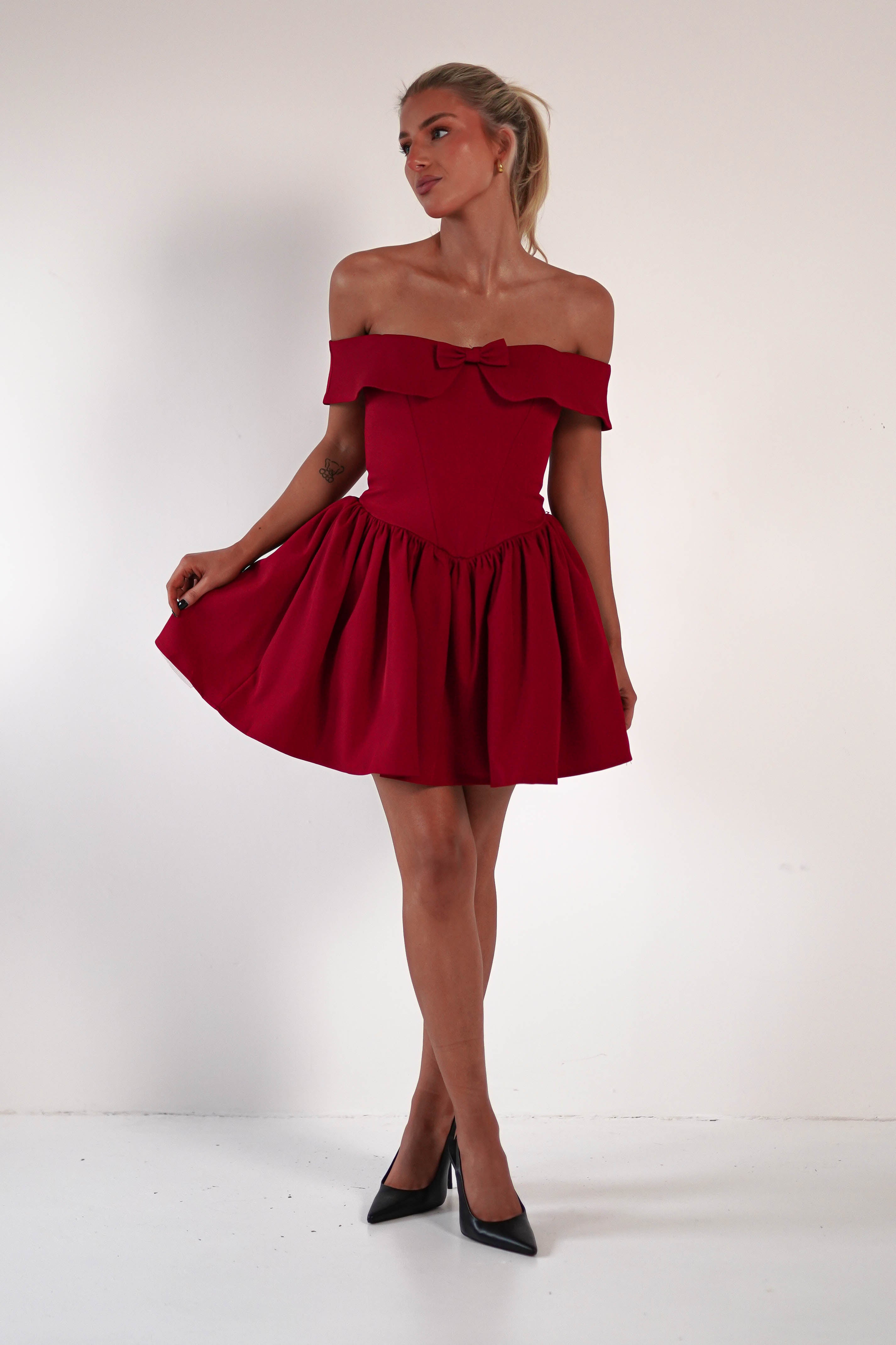 Charlotte Dark Red Corset Bow Mini Dress | Oh Hello Clothing | Oh Hello Clothing