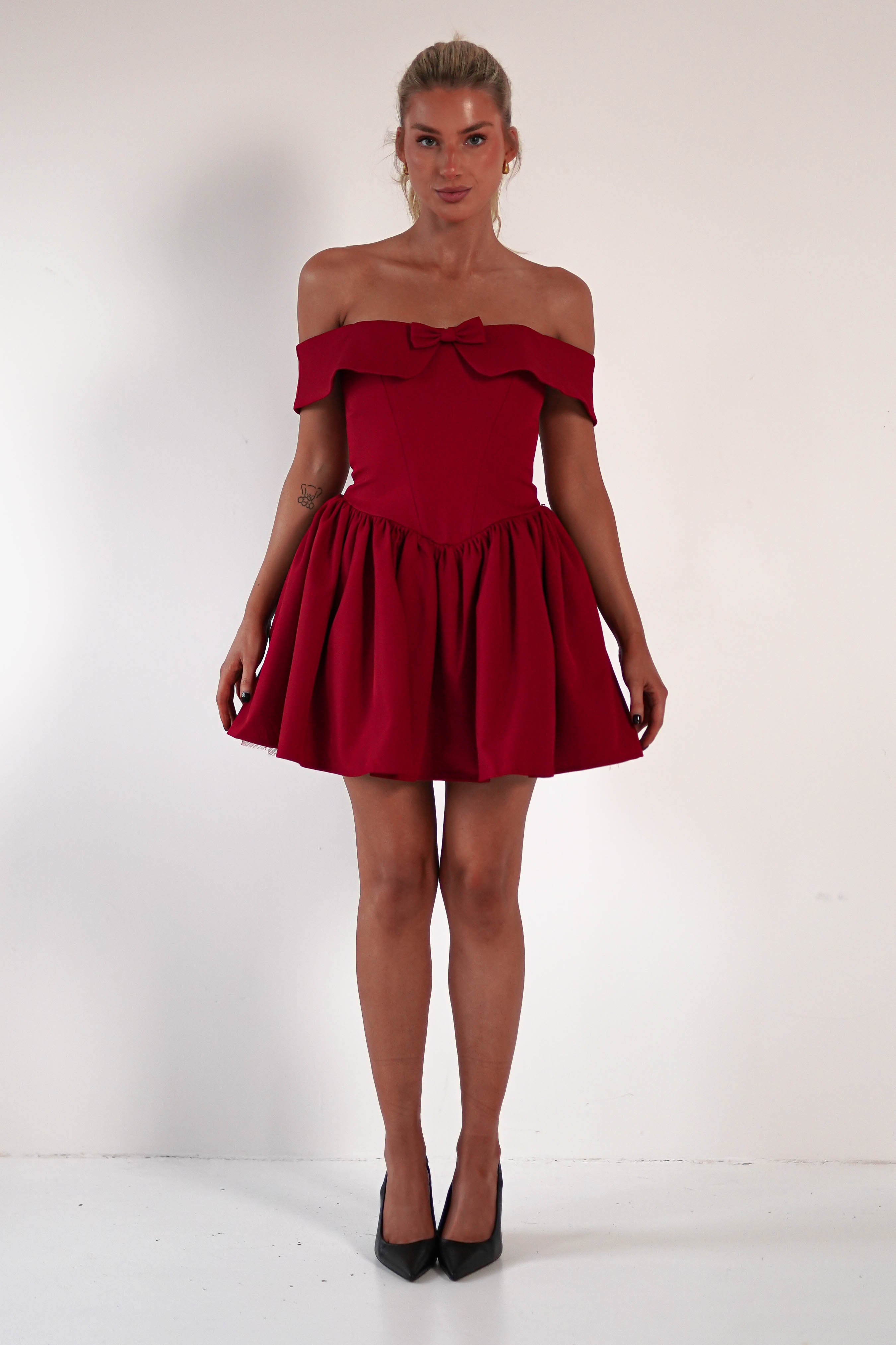 Charlotte Dark Red Corset Bow Mini Dress | Oh Hello Clothing | Oh Hello Clothing