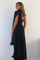 Oh Hello Clothing S (8) Chelle Chiffon Wrap Shawl With Feather Trim | Black