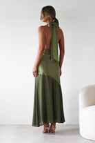 Cheree Silky Halterneck Maxi Dress Olive | Wedding Guest Dress | Halter Neck | Maxi | Oh Hello Clothing
