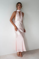 Cheree Silky Halterneck Maxi Dress Pink | Wedding Guest Dress | Halter Neck | Maxi | Oh Hello Clothing