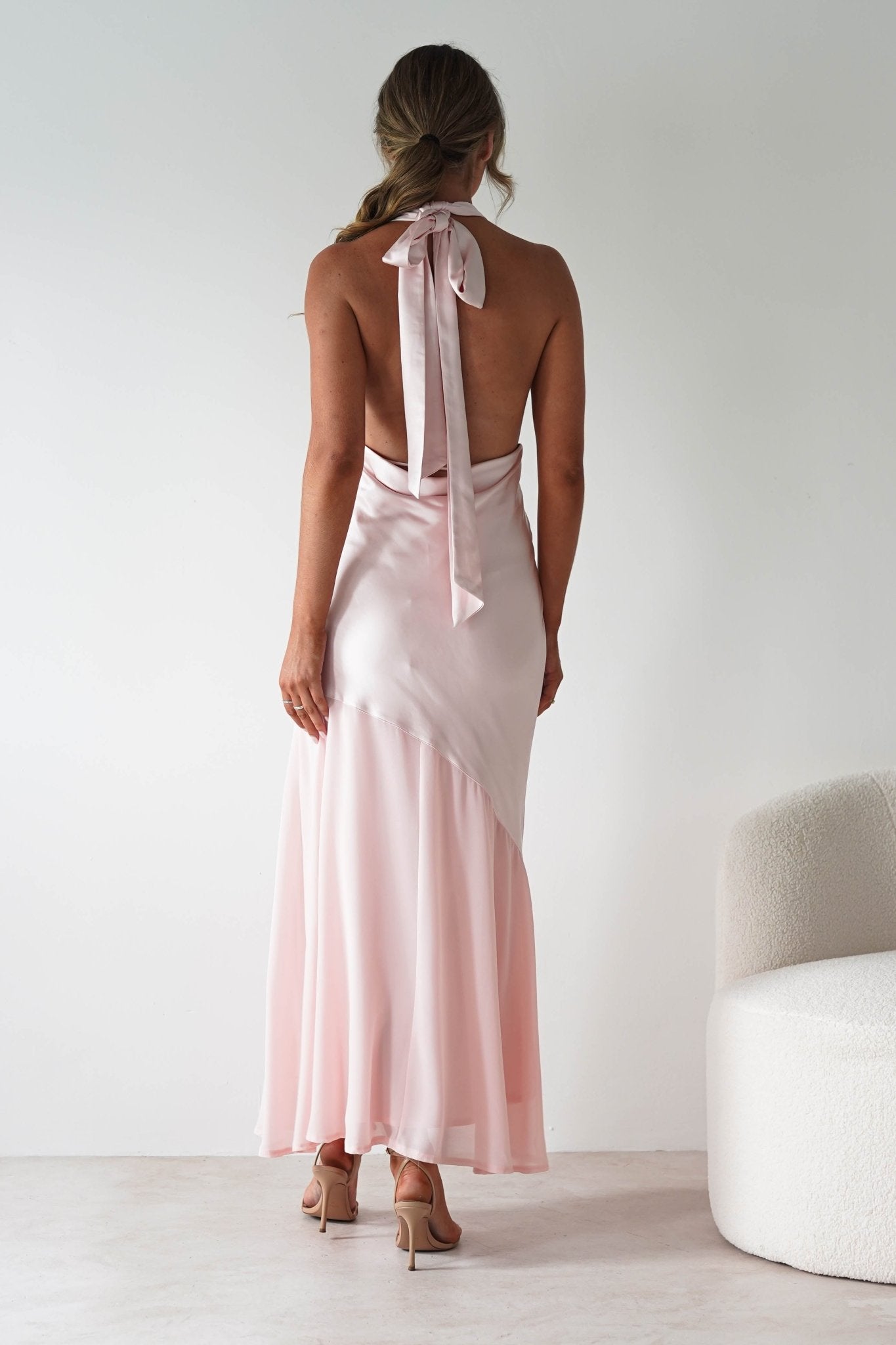 Cheree Silky Halterneck Maxi Dress Pink | Wedding Guest Dress | Halter Neck | Maxi | Oh Hello Clothing