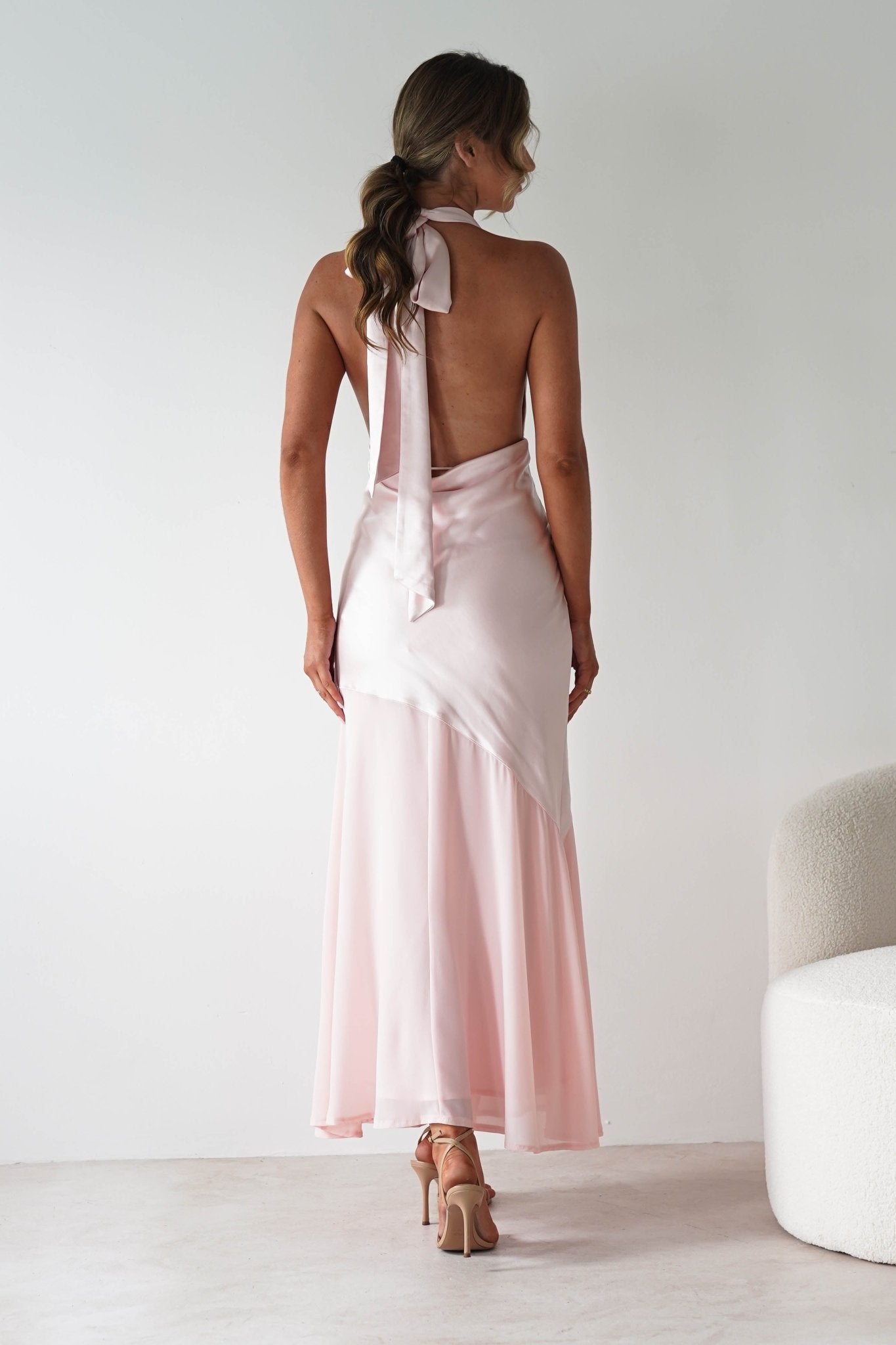 Cheree Silky Halterneck Maxi Dress Pink | Wedding Guest Dress | Halter Neck | Maxi | Oh Hello Clothing