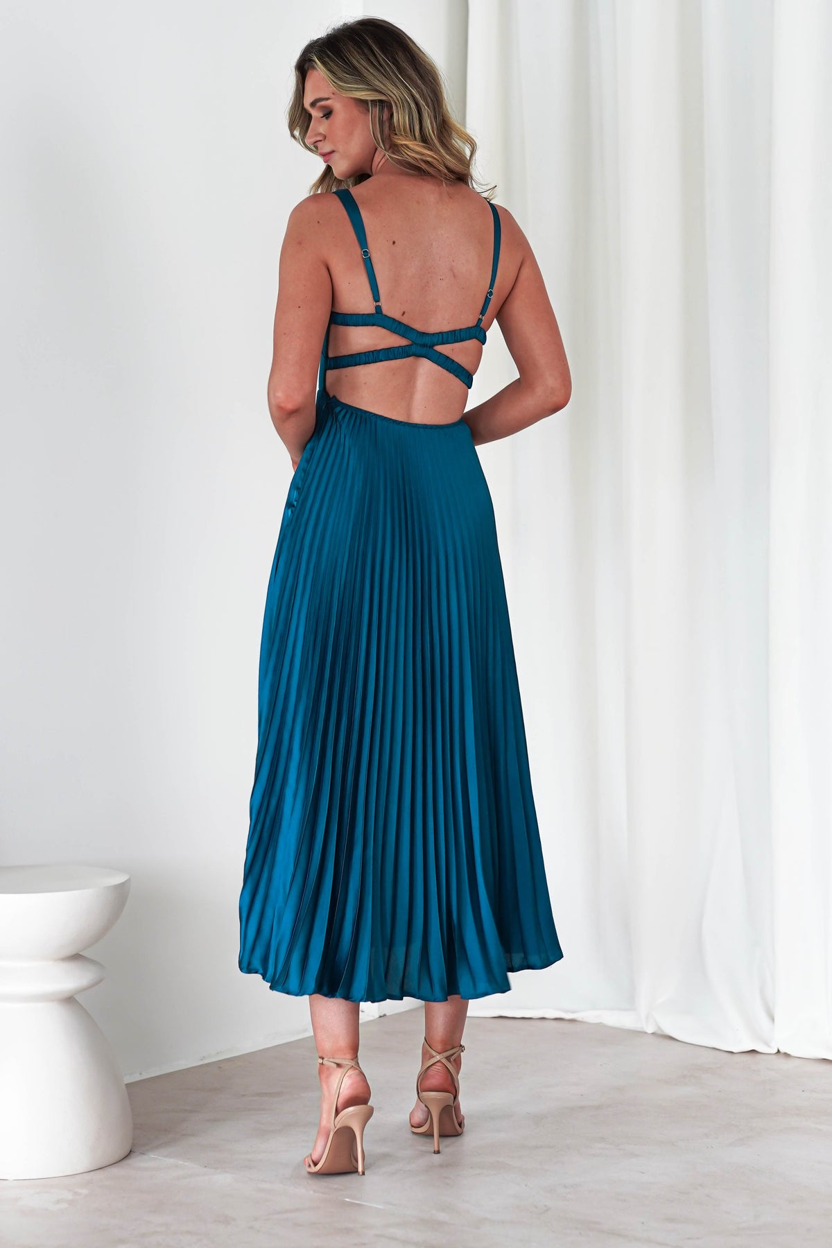 Cheri Pleated Midaxi Dress | Teal | Oh Hello Clothing