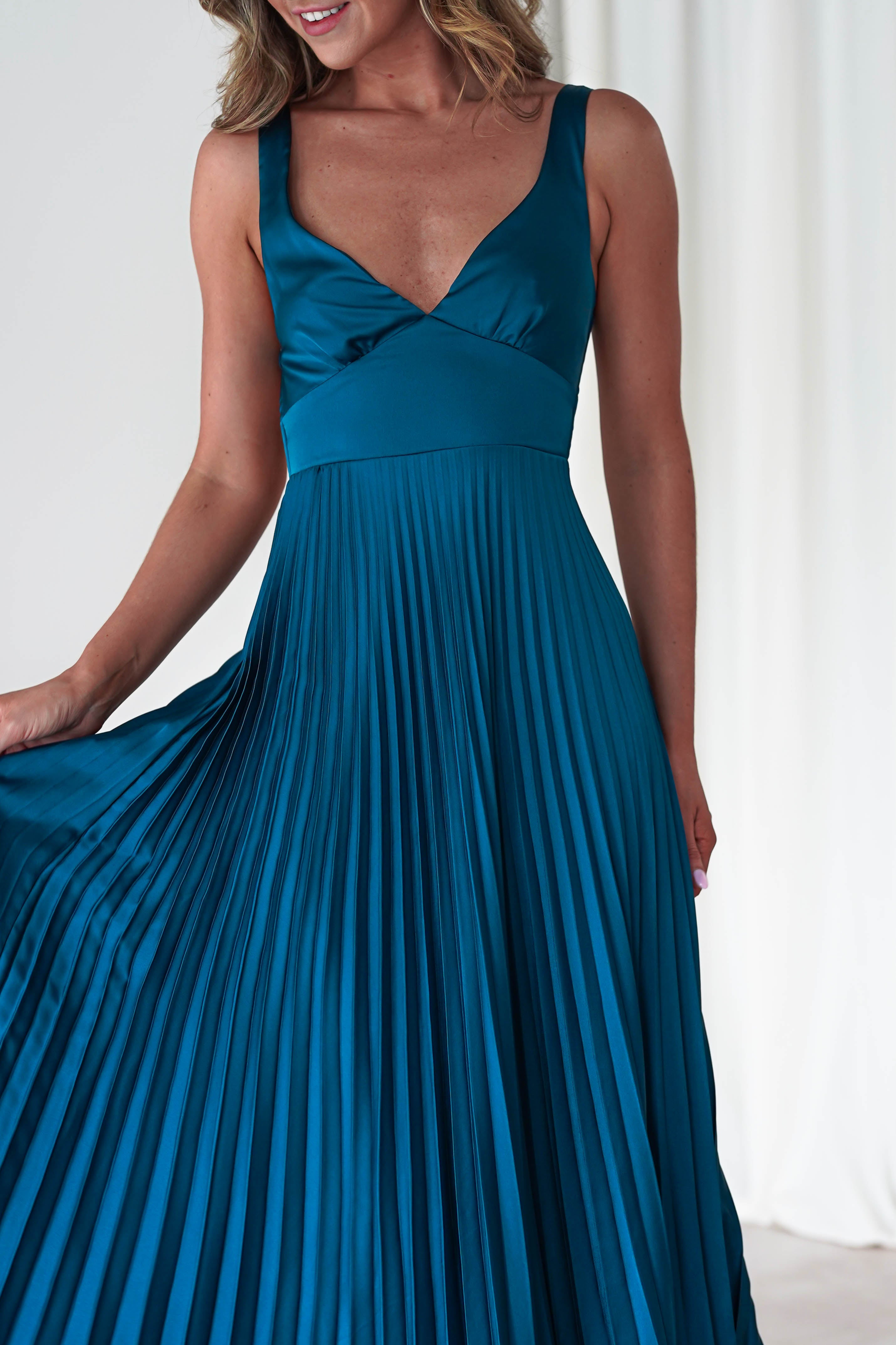 Cheri Pleated Midaxi Dress | Teal | Oh Hello Clothing