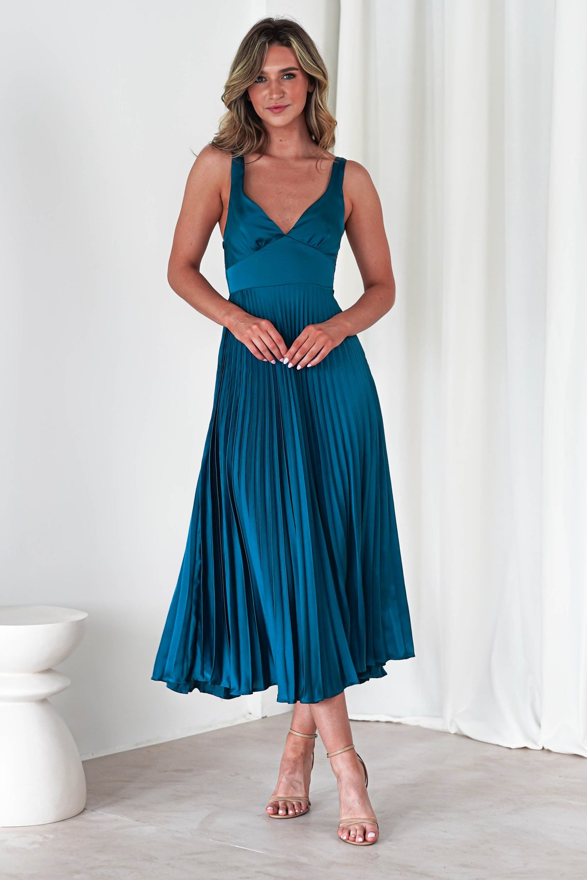 Cheri Pleated Midaxi Dress | Teal | Oh Hello Clothing